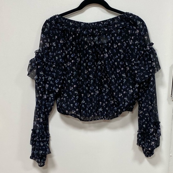 LoveShackFancy Black Ruffle Popover Floral blouse in Black Jardin Size Small - Picture 14 of 14